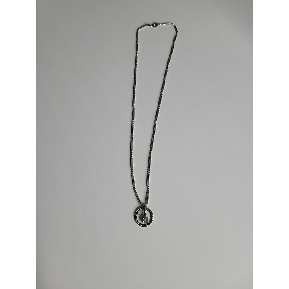 925 Sterling Silver Circle Pendant Necklace Clear CZ Drop Station Chain Vintage - Picture 7 of 10
